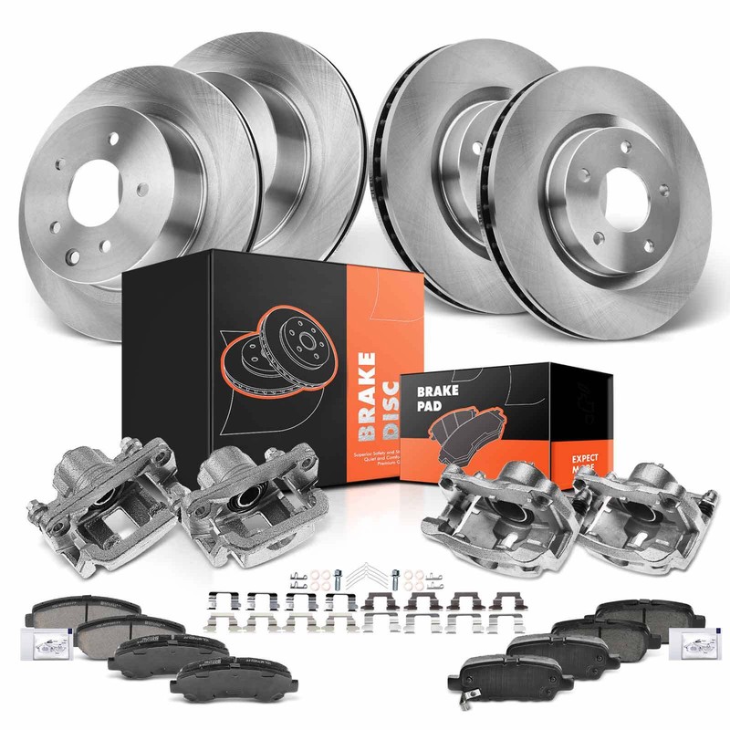 Front & Rear Disc Brake Rotor & Brake Pad + Brake Caliper for Nissan Rogue 2.5L