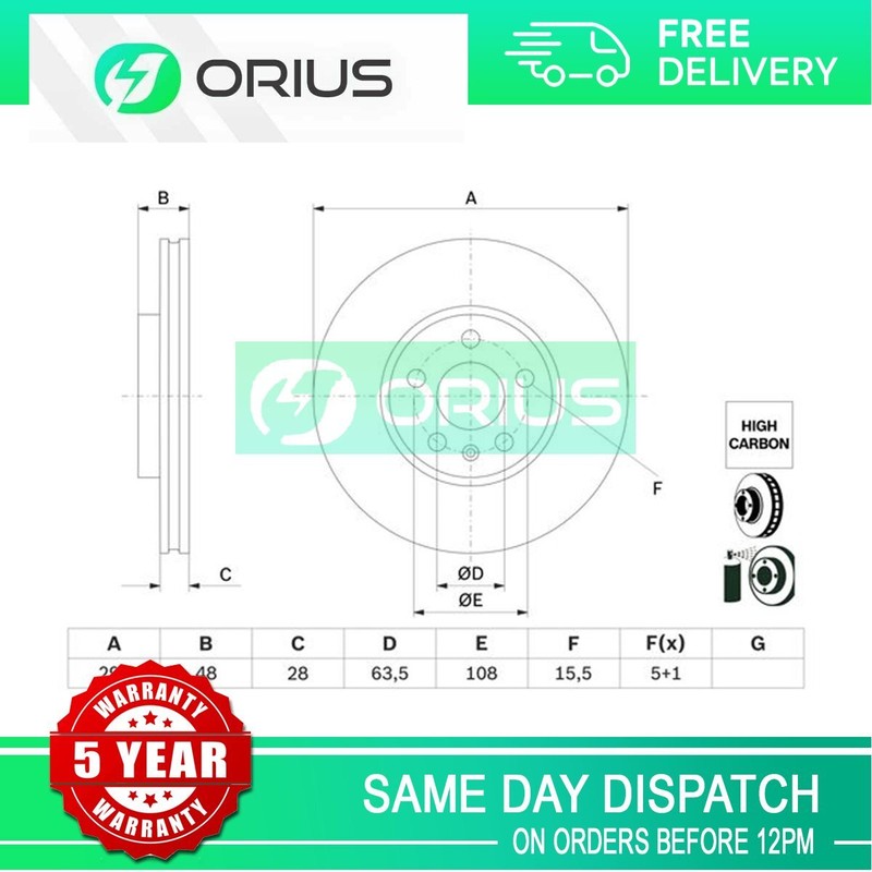 Brake Disc Front Orius Fits Volvo V60 S60 V90 S90 31423722