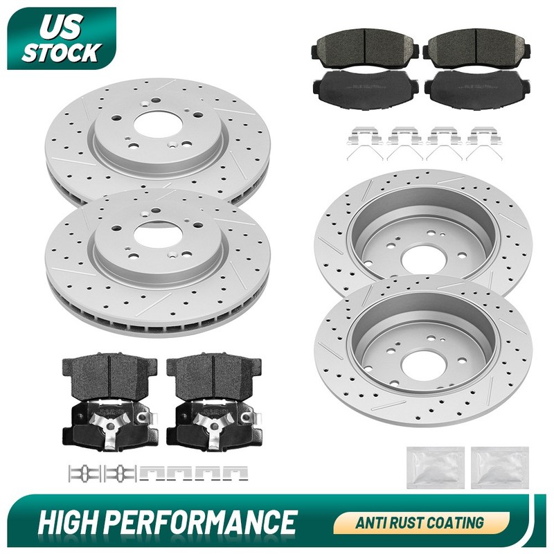Front Rear Disc Rotors + Brake Pads For 2007-2014 2015 2016 Honda Cr-V Acura Rdx