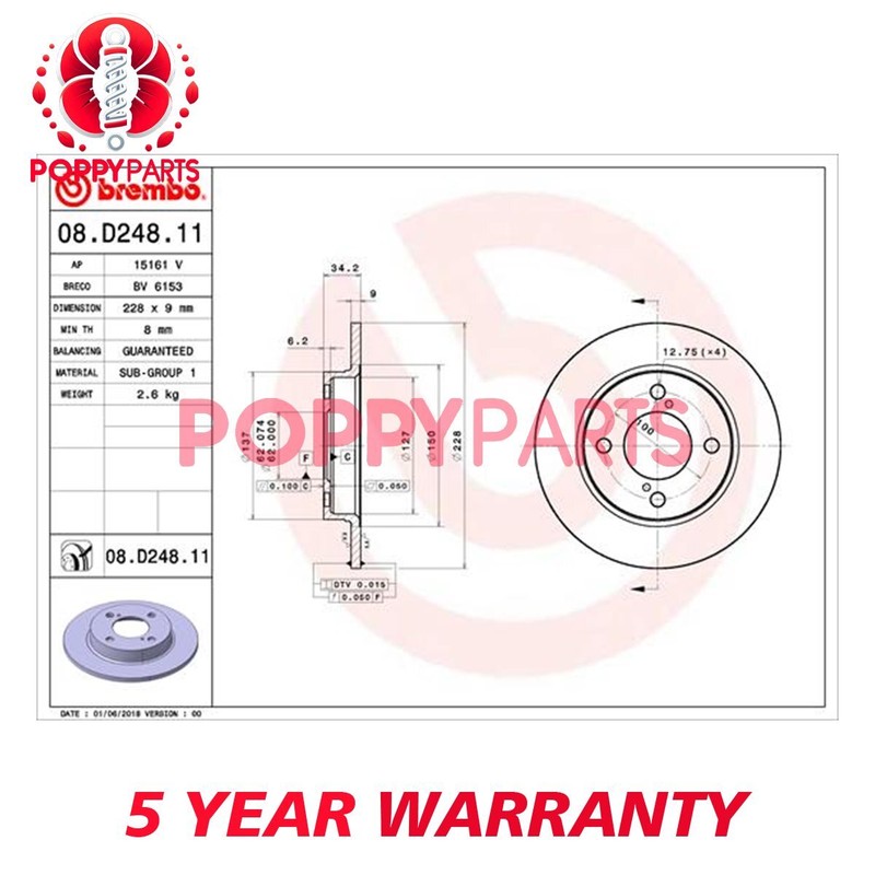 Fits Suzuki Swift 2017- Baleno 2016- 1.0 1.2 1.4 Brake Discs Rear Poppy gallery