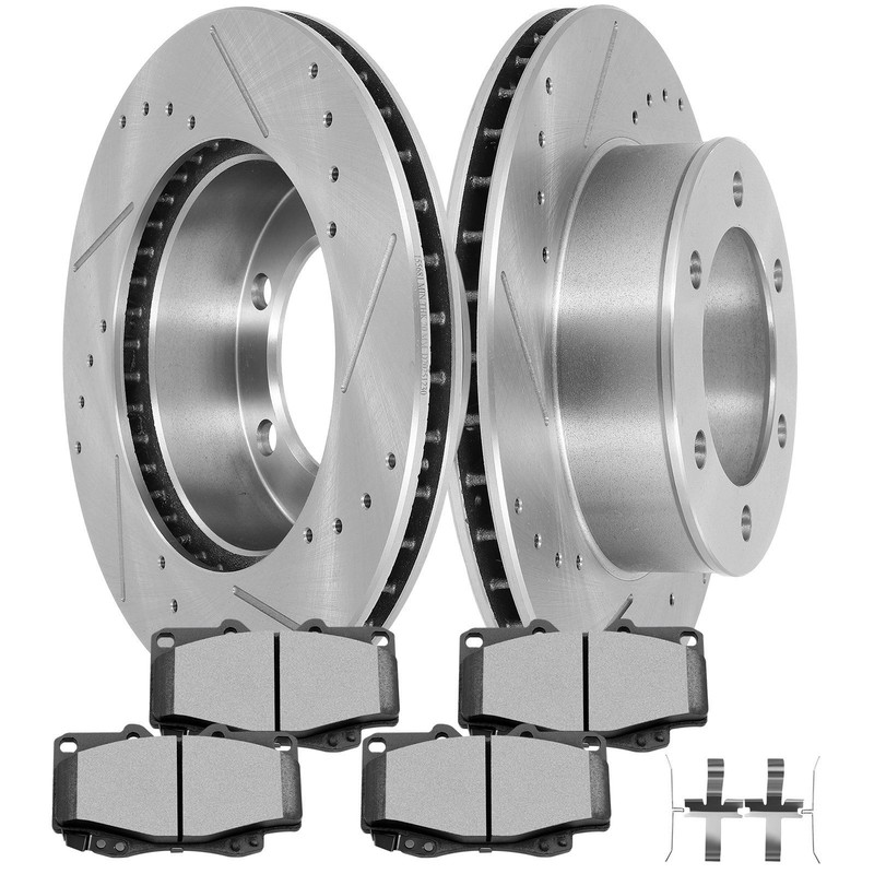 Front Brake Ceramic Pads Drilled Rotors Fits Toyota For Tacoma 1999 – 2003 6 Lug