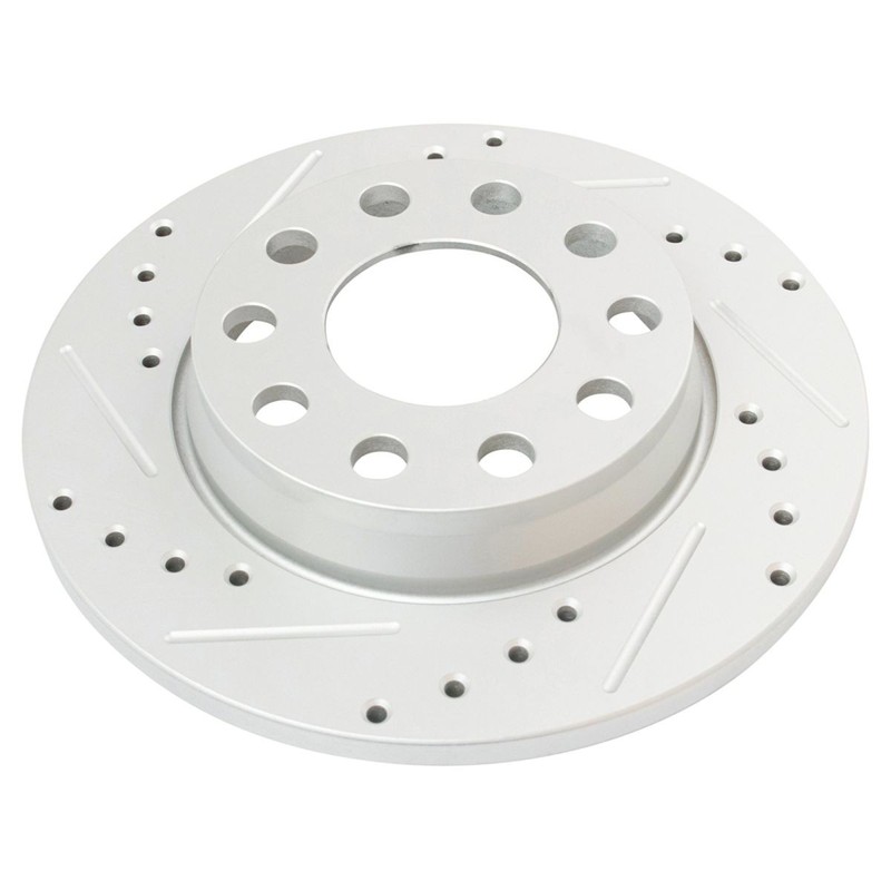 Front & Rear Metallic Brake Pad & Performance Drilled Slotted Rotor Kit gallery
