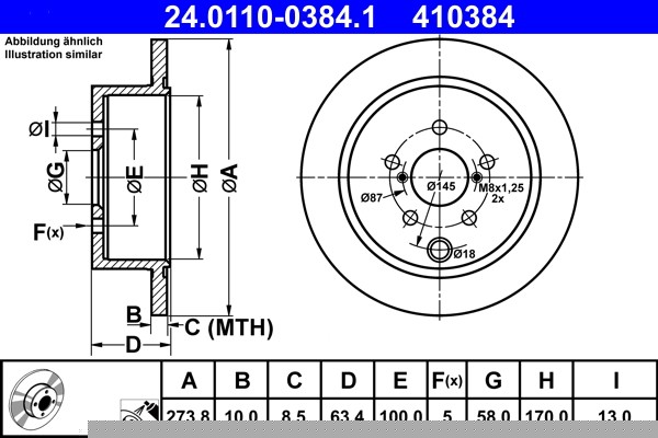 ATE 24.0110-0384.1 Brake Disc for Subaru