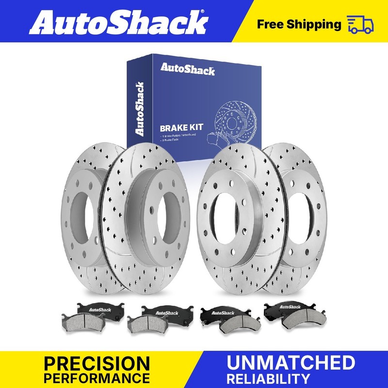 Front Rear Drilled Slotted Brake Rotors Pad for Chevy, Silverado 2500 99-04