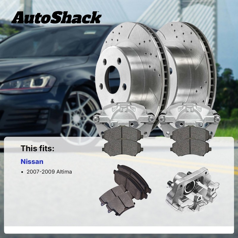 Rear Drilled Slotted Brake Rotors Pads Calipers for Nissan, Altima 2007-2009 gallery