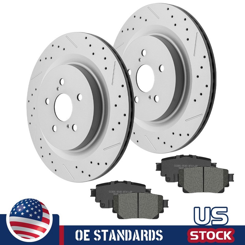 338mm For 2020 – 2024 Toyota Highlander Rear Disc Rotors Ceramic Brake Pads