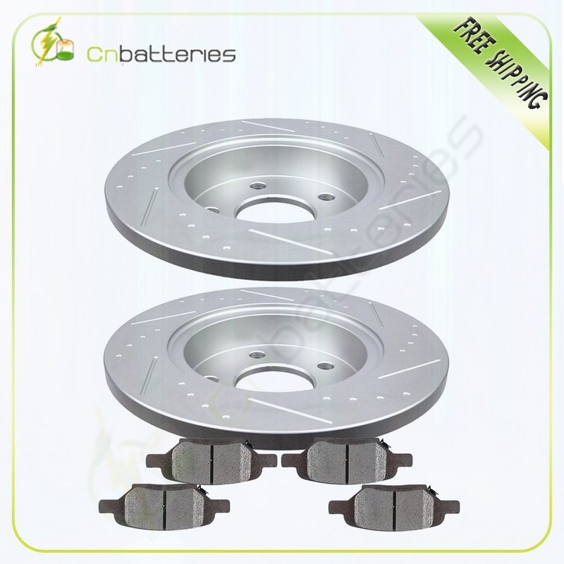2 Rear Slot Brake Rotors & 4 Metallic Brake Pads For Pontiac G5 Saturn Aura