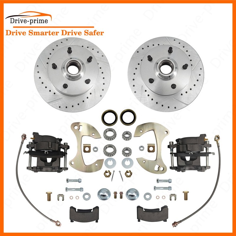 Front Brake Kit Deluxe Drilled/Slotted for Chevy Full-size Car 55 56 57/59-1964