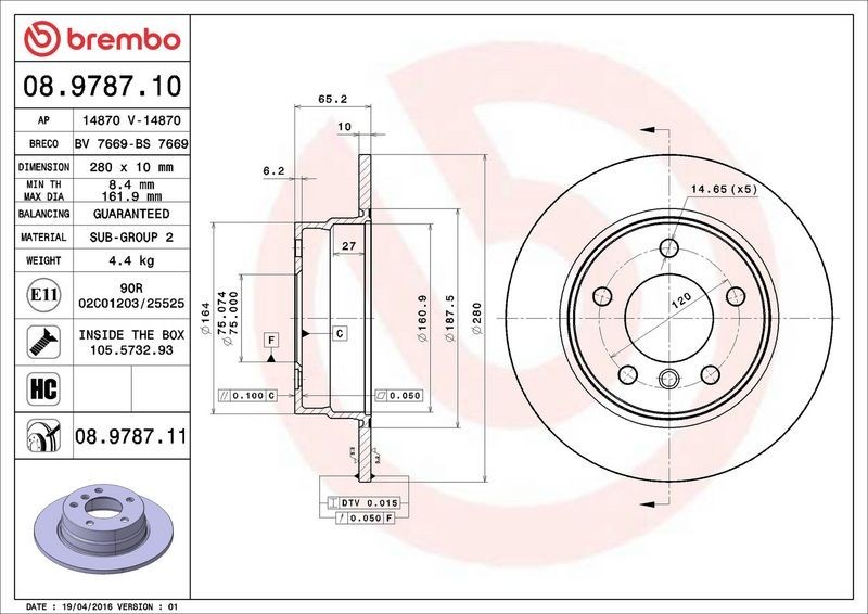 2X Brembo 08.9787.11 Rear Solid Brake Discs Fits Bmw 1 Series gallery