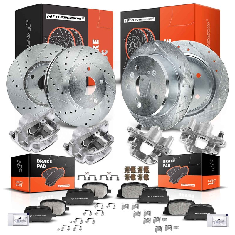 Front & Rear Drilled Rotor & Brake Pads + Brake Calipers for Lexus ES300 00-01