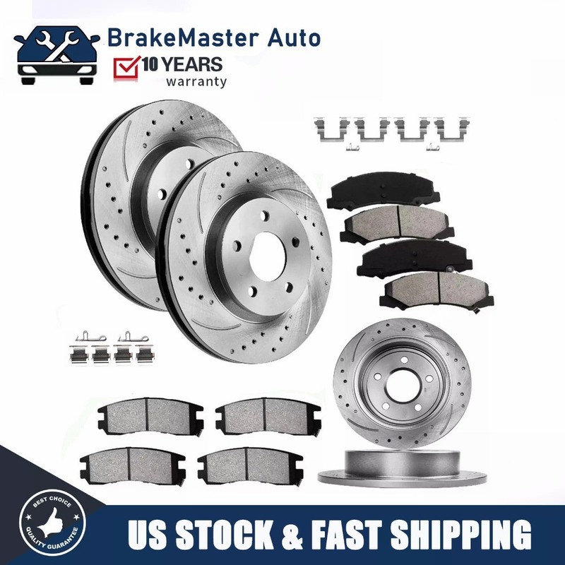 Front & Rear Drilled Rotors + Brake Pads for Dodge Avenger Caliber Jeep Compass