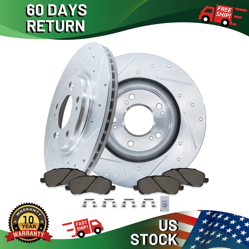 FRONT DRILLED Rotors Ceramic Brake Pads for Jeep Patriot Compass Caliber Avenger