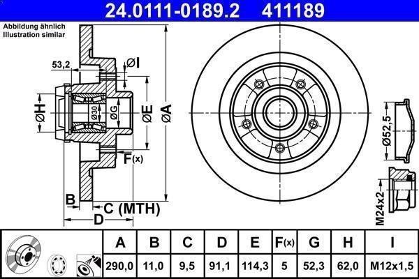 1X Brake disc ATE 24.0111-0189.2 RENAULT TALISMAN (LP_) 2 2019-2022 gallery