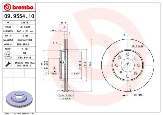 Brembo 09.9554.10 Brake Disc for Everus, Honda, Honda (GAC) gallery