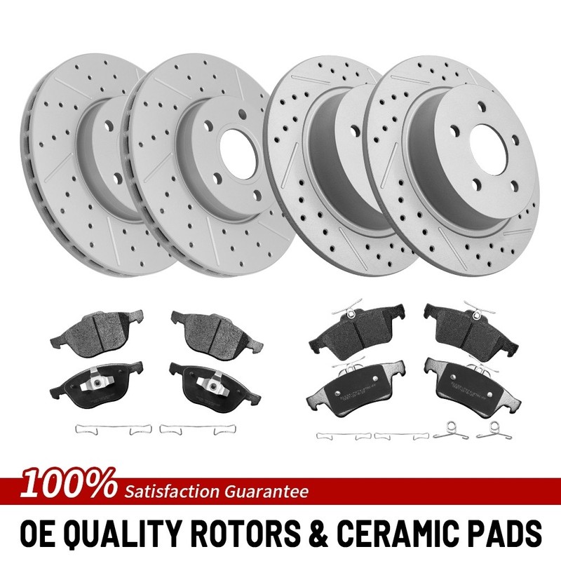 Front Rear Drilled Brake Rotors Ceramic Pad For 2013-2017 2018 Ford C-MAX Hybrid