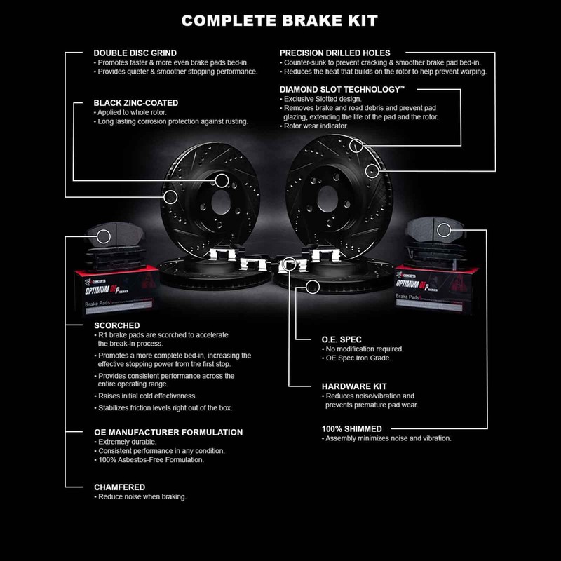 R1 Concepts Whuh2 31059 R1 Brake Rotors D S Black W Optimum Oe Pads Hdw gallery
