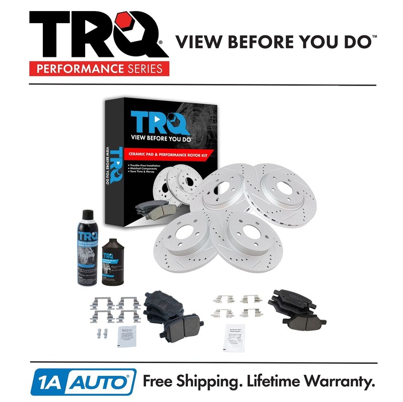 TRQ Ceramic Brake Pad & Performance Rotor Kit w/Chemicals Front Rear