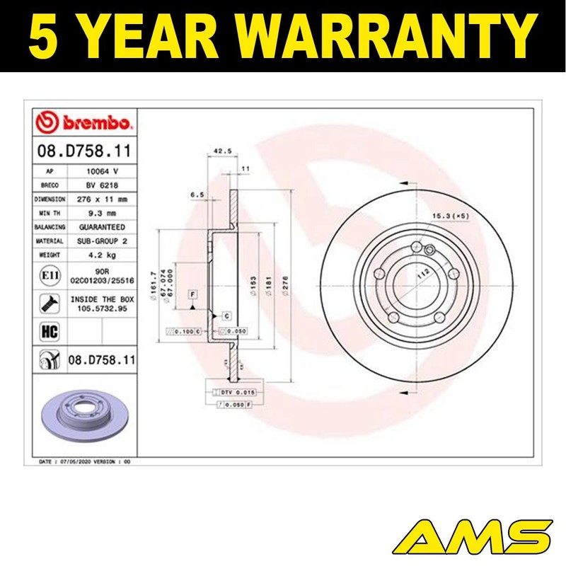 Fits Mercedes A-Class 2018- B-Class 2018- CLA 2019- Brake Discs Rear AMS