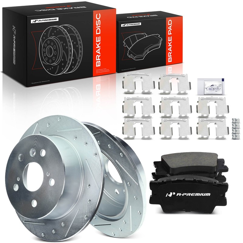 A-Premium Rear Drilled Brake Rotors & Ceramic Pads for Toyota Camry 07-11 Lexus