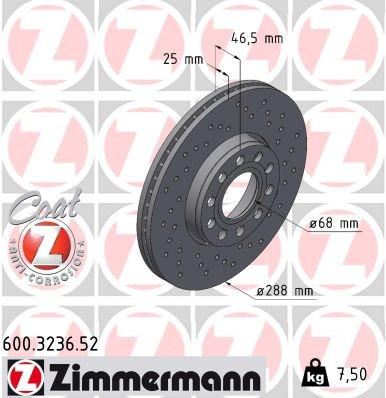 Zimmermann 600.3236.52 Brake Disc for Skoda, VW