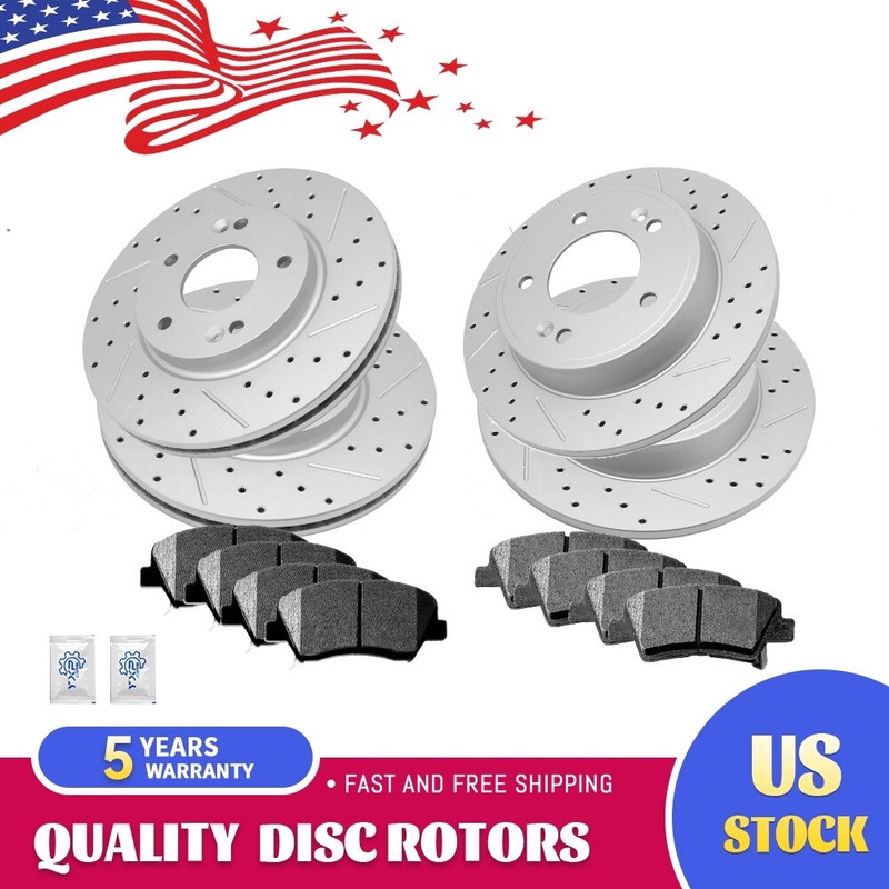 Front & Rear Brake Disc Rotors + Ceramic Brake Pad for 2014 2015 2016 Kia Soul