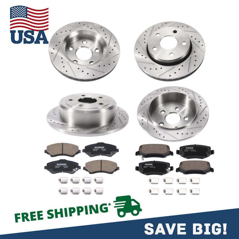 Front Rear Drilled Brake Rotors Brake Pads Kit for 2007 – 2017 Jeep Wrangler JK