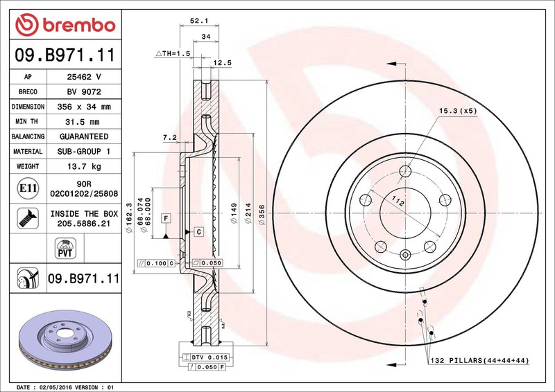 2x Brake Discs Pair Vented fits AUDI A6 C7 2.0 Front 11 to 18 356mm Set Brembo gallery