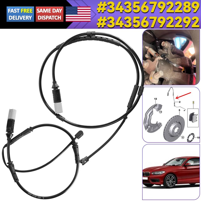 Pair Front 34356792289+Rear 34356792292 Brake Pad Wear Sensor Kit For BMW 328i gallery
