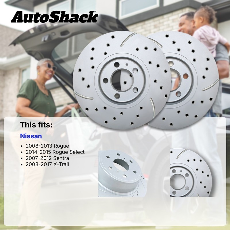 Front Drilled Slotted Brake Rotors Pair for Nissan, Rogue 2008-2013 gallery