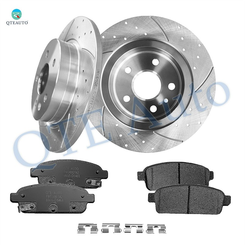 6 Rear 268mm Drilled Slotted Brake Rotors-Brake Pad To 2011-2015 Chevrolet Cruze