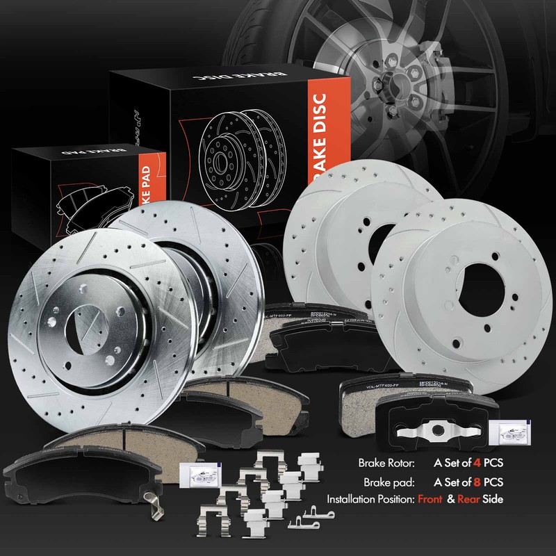 12x Drilled Brake Rotors & Brake Pads for Mitsubishi Lancer 09-15 Front & Rear gallery