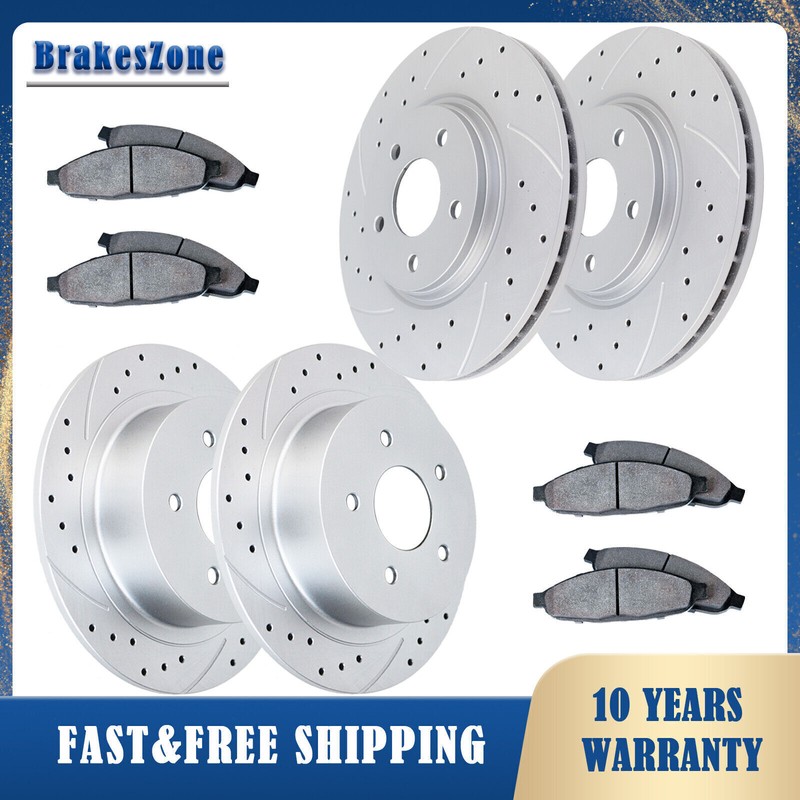 Front Rear Brake Rotors Pads for Pontiac G6 2006-10 Saturn Aura Slotted Drilled