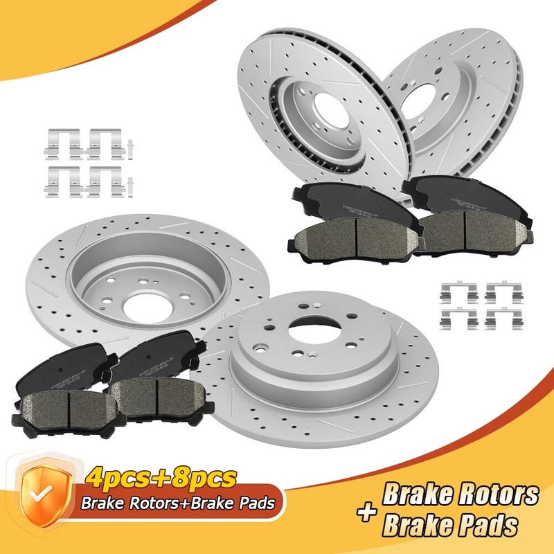 Front+Rear Drilled Rotors Brake Pads For 2009-2015 Honda Pilot 2010-2013 ZDX MDX