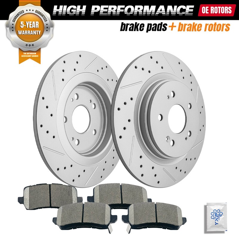 Rear Drilled Disc Brake Rotors + Ceramic Pads Kit For 2018-2023 Honda Odyssey