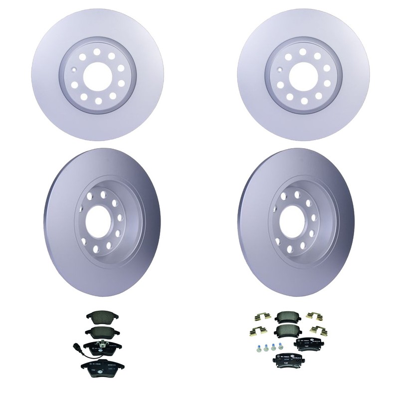 Hella Front Rear Rotors Low-Met Disc Brake Pad W/ Clips Kit For Volkswagen Jetta