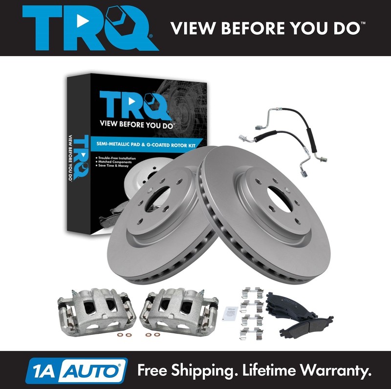 TRQ Front Brake Pad & Rotor Kit Premium G-Coated Semi-Metallic For 10-12 Taurus