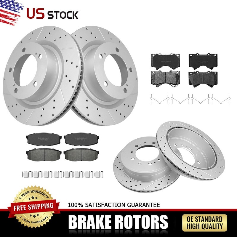 Front & Rear Drilled Rotors and Brake Pads for 2008-2021 Toyota Sequoia Tundra