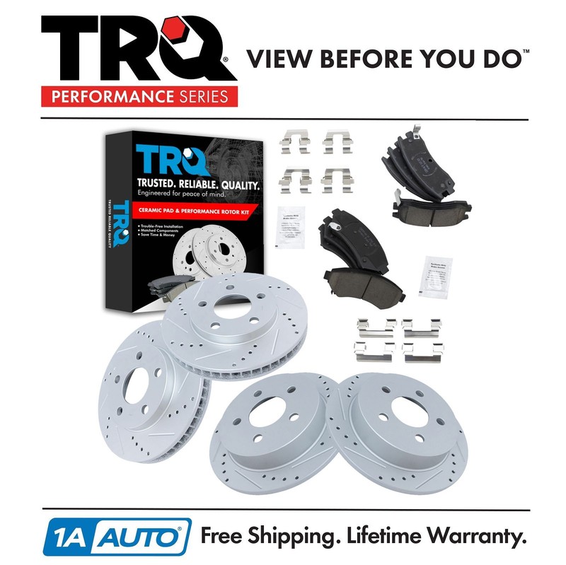 TRQ Front & Rear Performance Drilled Slotted Rotor & Ceramic Brake Pad Kit