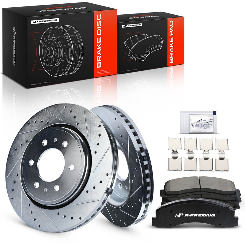 A-Premium Drilled Rotor & Ceramic Brake Pad Front for Ford Expedition Lincoln
