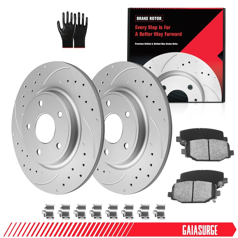 12.9” Rear Drilled Rotors Brake Pads for Chrysler Town & Country Grand Caravan