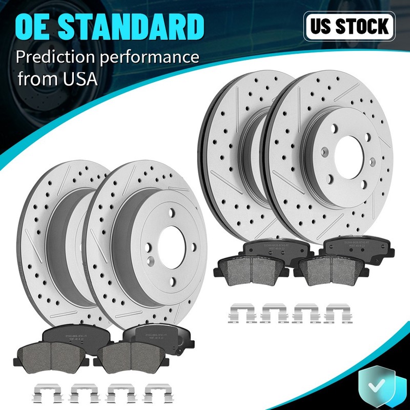Front Rear Disc Rotors + Ceramic Brake Pads For 2012-2017 Hyundai Accent Kia Rio