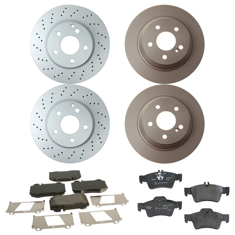 Hella Front & Rear Rotor Low-Met Disc BrakePad Kit for C210 CL500 W220 S430 Base