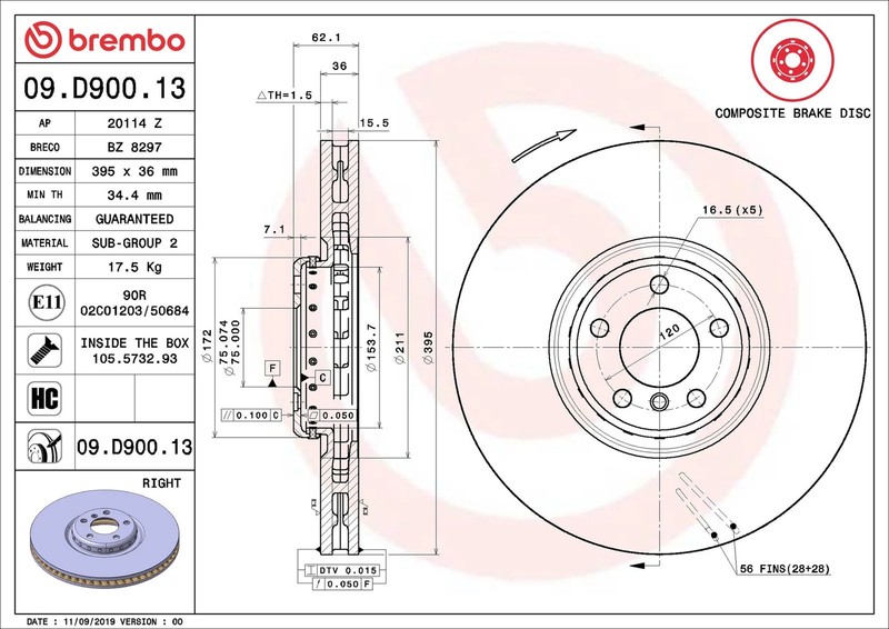 Brake Disc Single Vented fits BMW X6 E71, F16 4.4 Front Right 09 to 19 395mm New gallery
