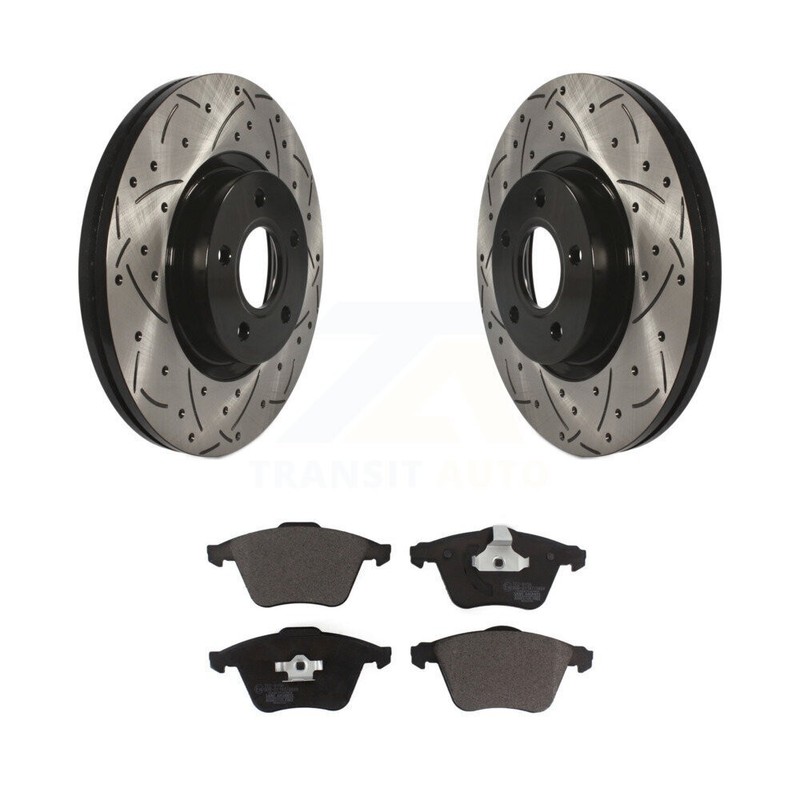 Front Coated Drilled Slotted Disc Brake Rotors And Ceramic Pad Kit For Volvo S40 gallery