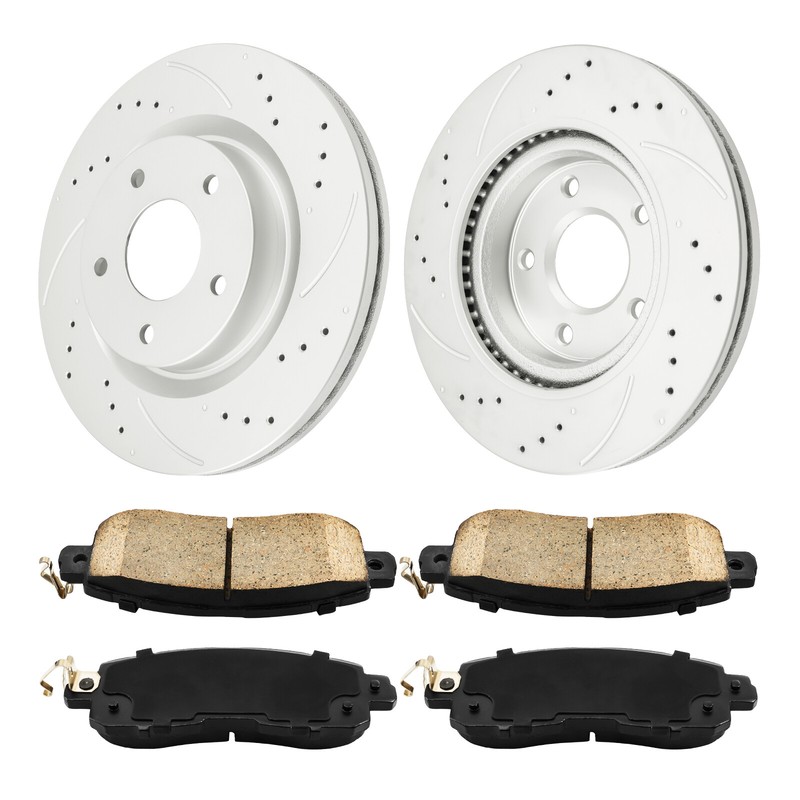 31464 D1650 Front Drilled Disc Rotors + Brake Pads for 2014-2019 Nissan Altima gallery
