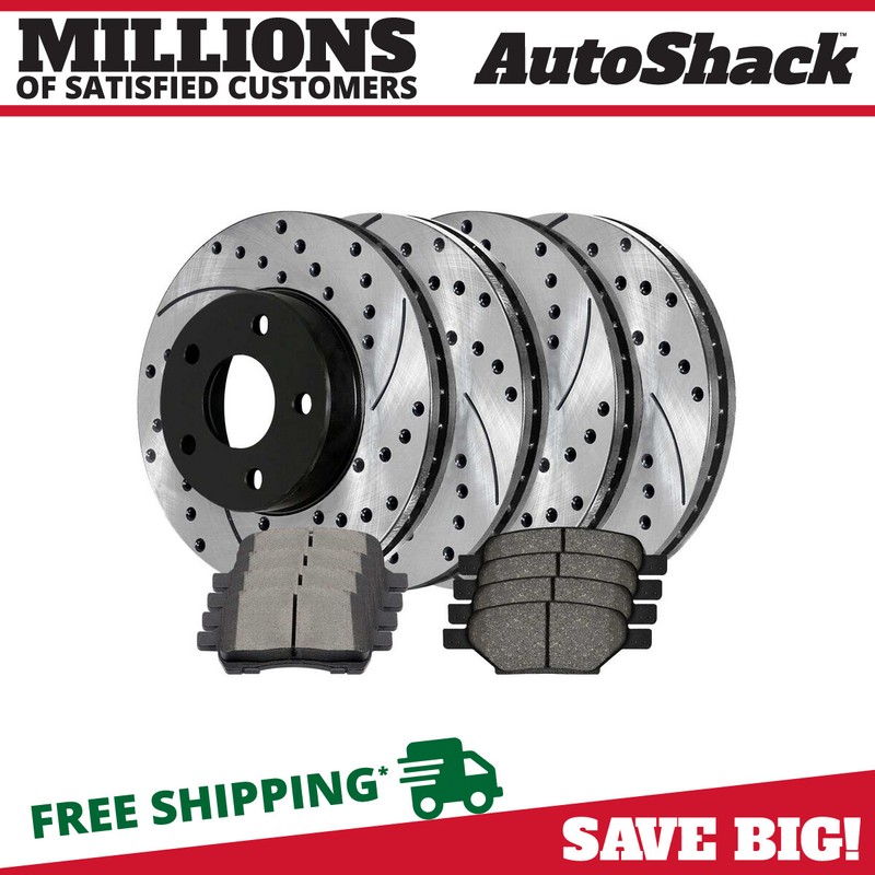 Front and Rear Drilled Brake Rotors Black & Pads for Chevy Malibu Pontiac G6 V6