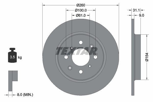 2X Textar 92234203 Coated Rear Brake Discs 260mm Solid Fits Honda Insight Jazz