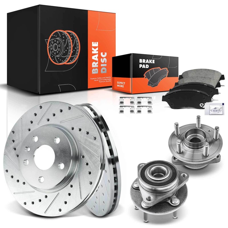 Front Drilled Brake Rotors & Pads + Wheel Hub Bearing for Chevrolet Cruze 11-15