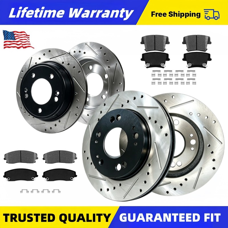 Front Rear Drilled Rotors Brake Ceramic Pads for Challenger 300 2012 2013 2014