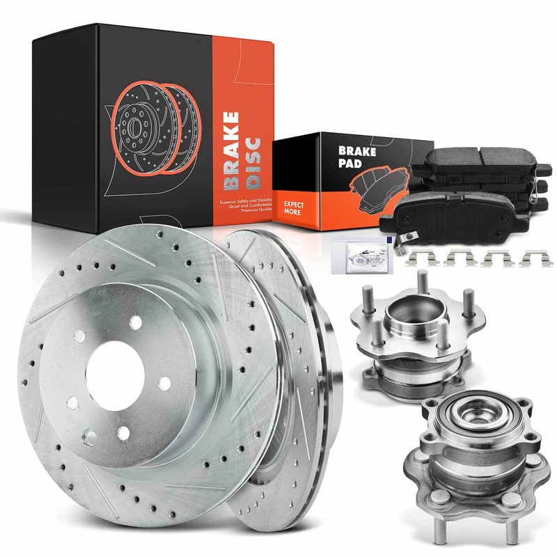 Drilled Brake Rotor & Pad + Hub Bearing for Nissan Maxima 10-14 16-17 3.5L Rear